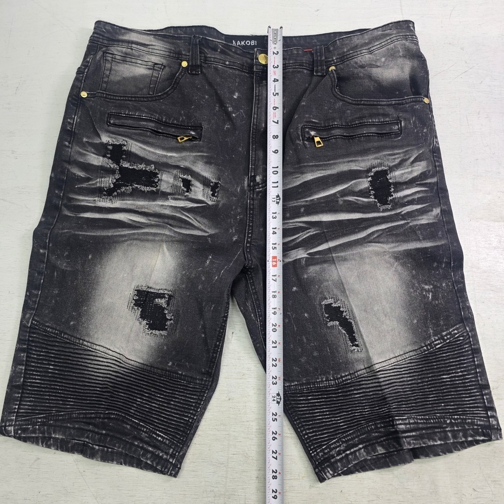 Makobi Biker Shorts Men's Size 44 Black Acid Wash Distressed Moto Streetwear Y2K - Picture 9 of 9